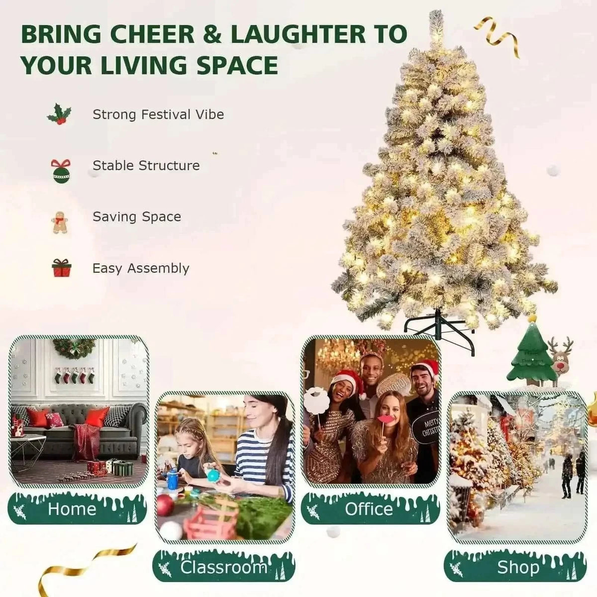 4.5 Feet Pre-Lit Premium Snow Flocked Christmas Tree with 150 Lights