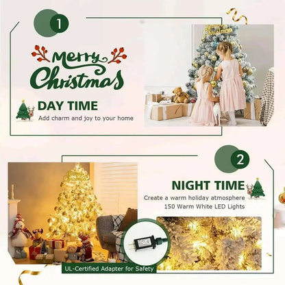 4.5 Feet Pre-Lit Premium Snow Flocked Christmas Tree with 150 Lights Cartsfy Inc.