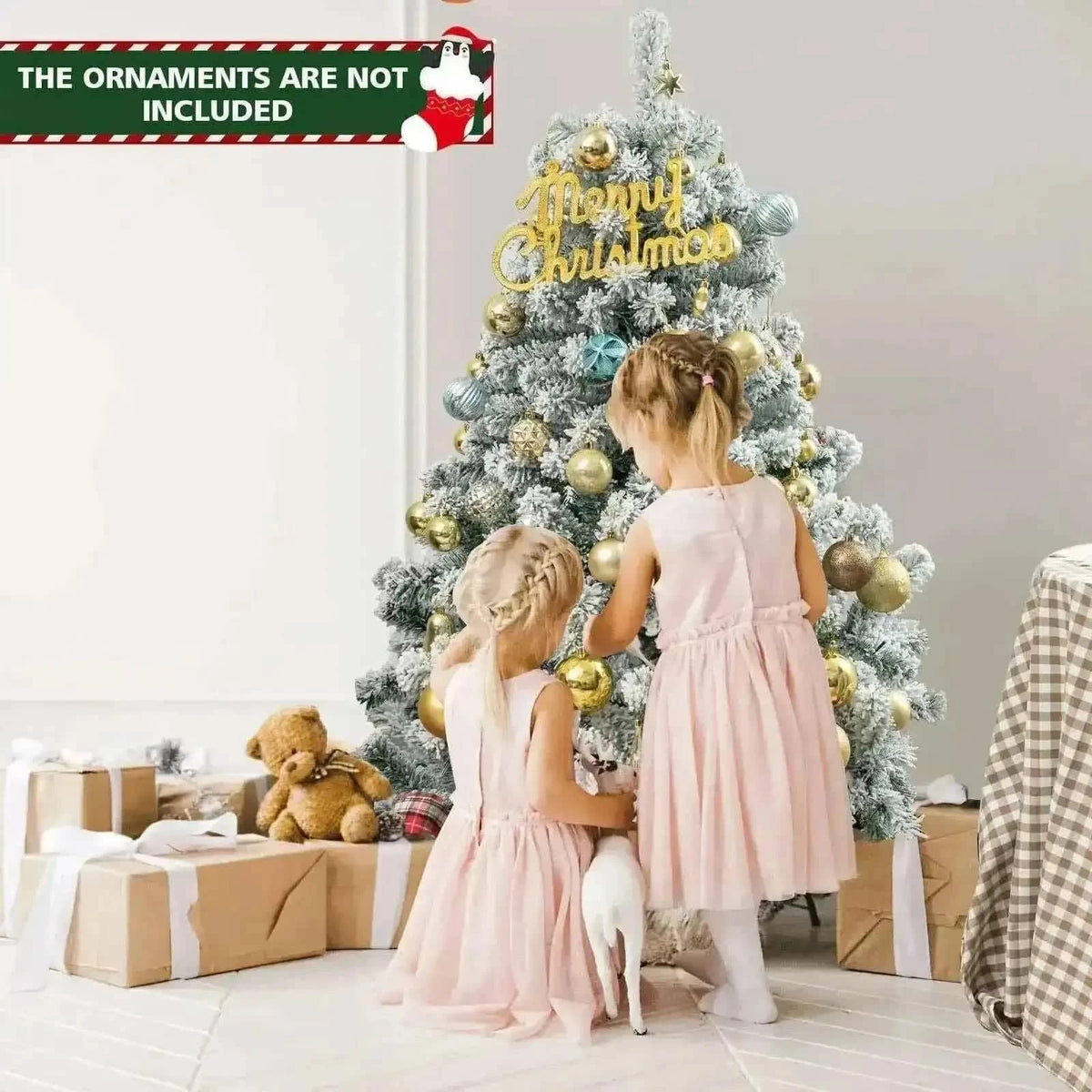 4.5 Feet Pre-Lit Snow Flocked Christmas Tree with 150 Lights