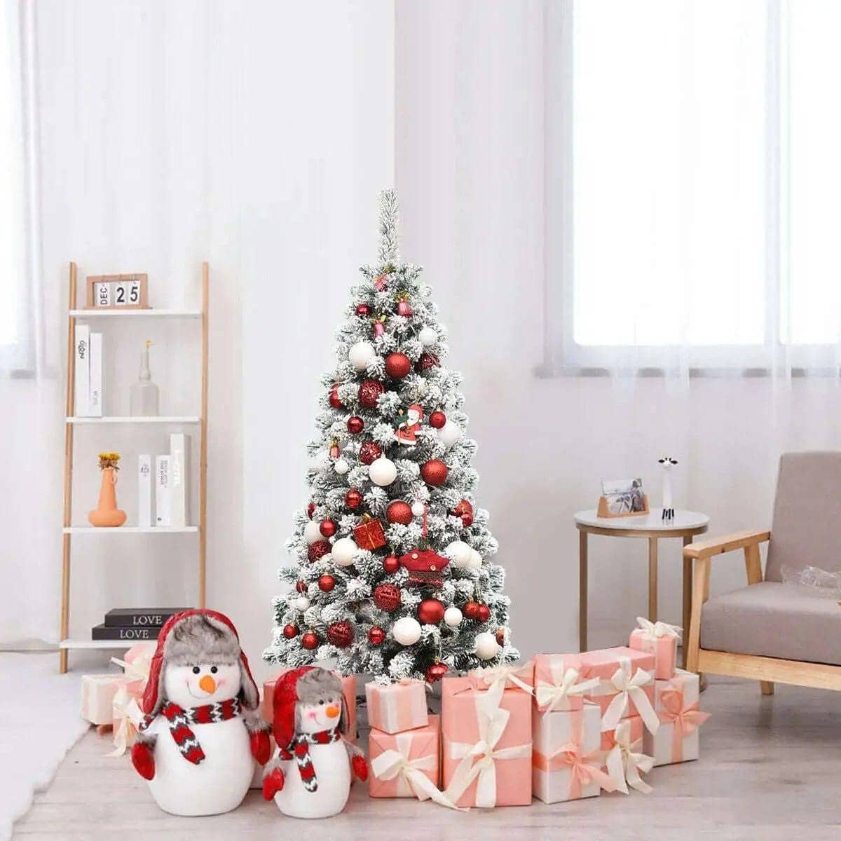 4.5 Feet Pre-Lit Snow Flocked Pencil Christmas Tree with 150 LED Light Cartsfy Inc.