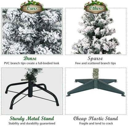 4.5 Feet Pre-Lit Snow Flocked Pencil Christmas Tree with 150 LED Light Cartsfy Inc.
