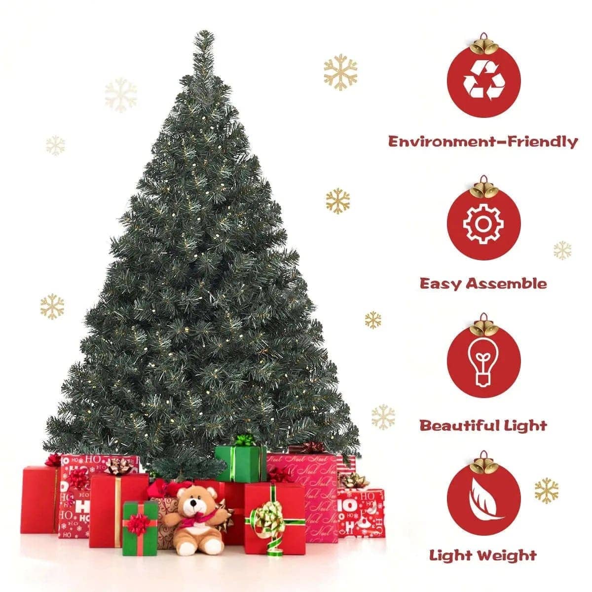 4.5 Feet PVC Pre-lit Artificial Hinged Christmas Tree Cartsfy Inc.