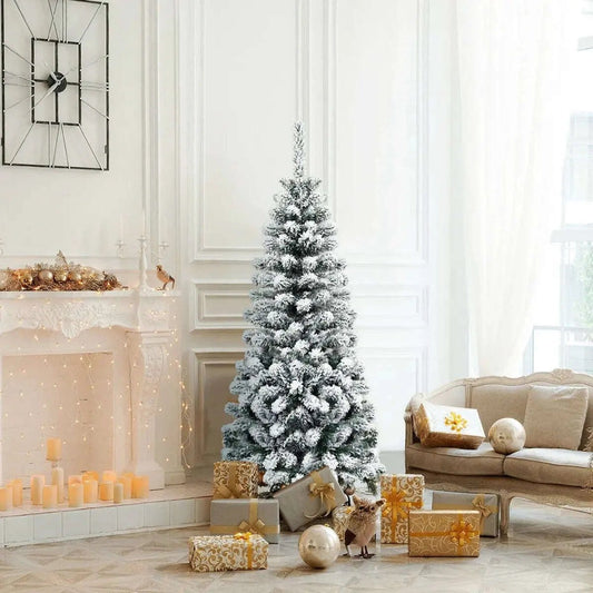 4.5 Feet Unlit Hinged Snow Flocked Artificial Pencil Christmas Tree with 242 Branch Cartsfy Inc.