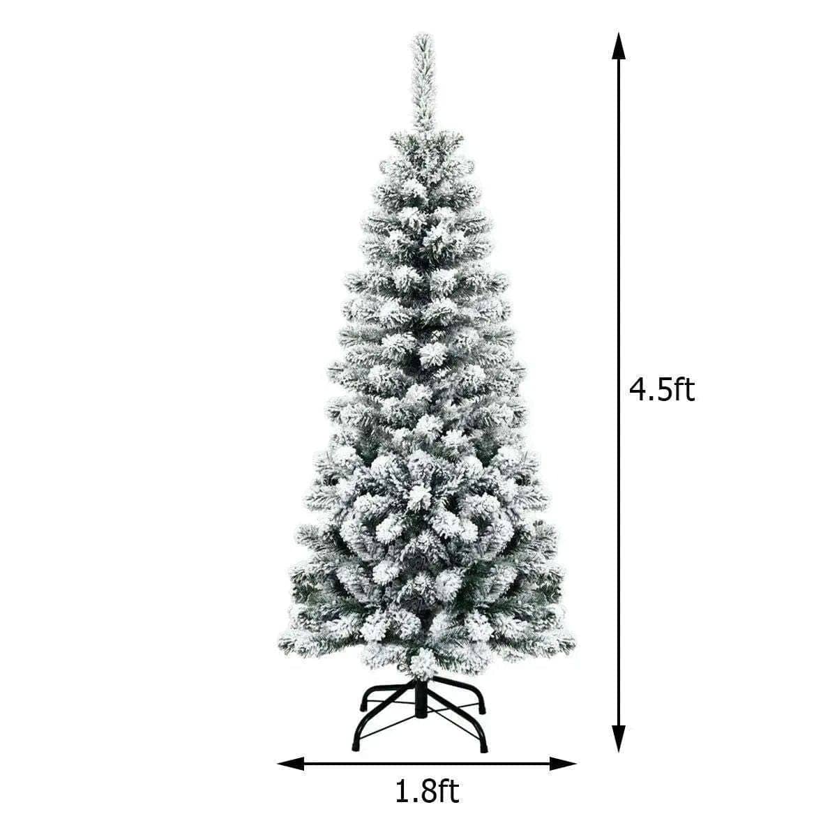 4.5 Feet Unlit Hinged Snow Flocked Artificial Pencil Christmas Tree with 242 Branch Cartsfy Inc.