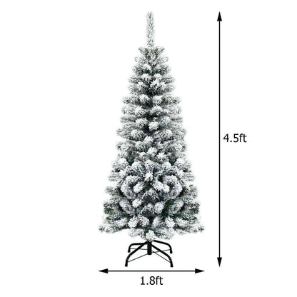 4.5 Feet Unlit Hinged Snow Flocked Artificial Pencil Christmas Tree with 242 Branch Cartsfy Inc.