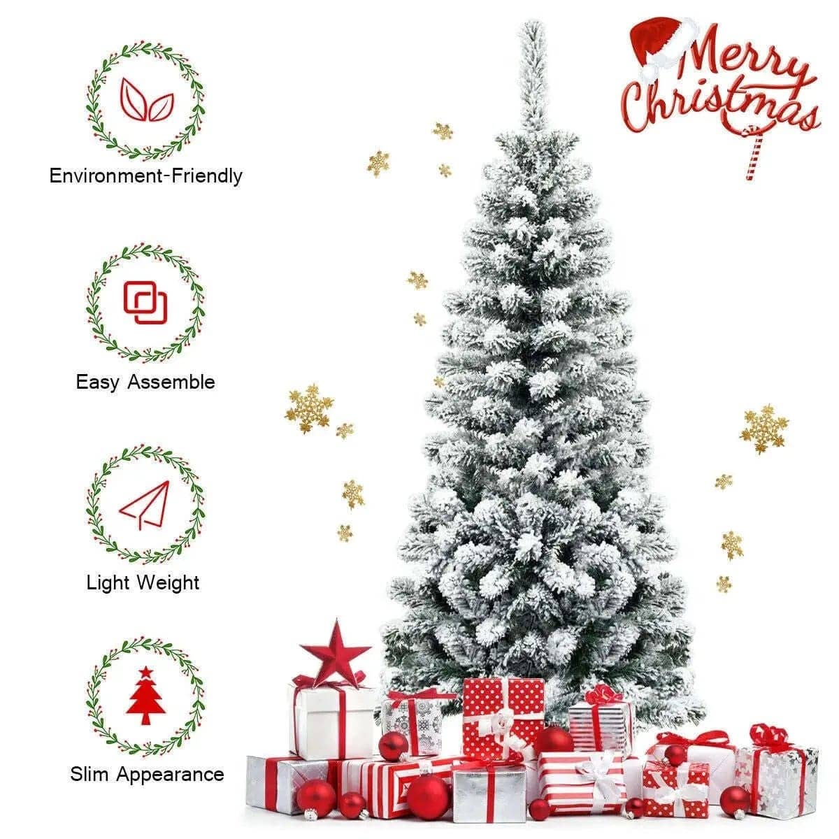 4.5 Feet Unlit Hinged Snow Flocked Artificial Pencil Christmas Tree with 242 Branch Cartsfy Inc.
