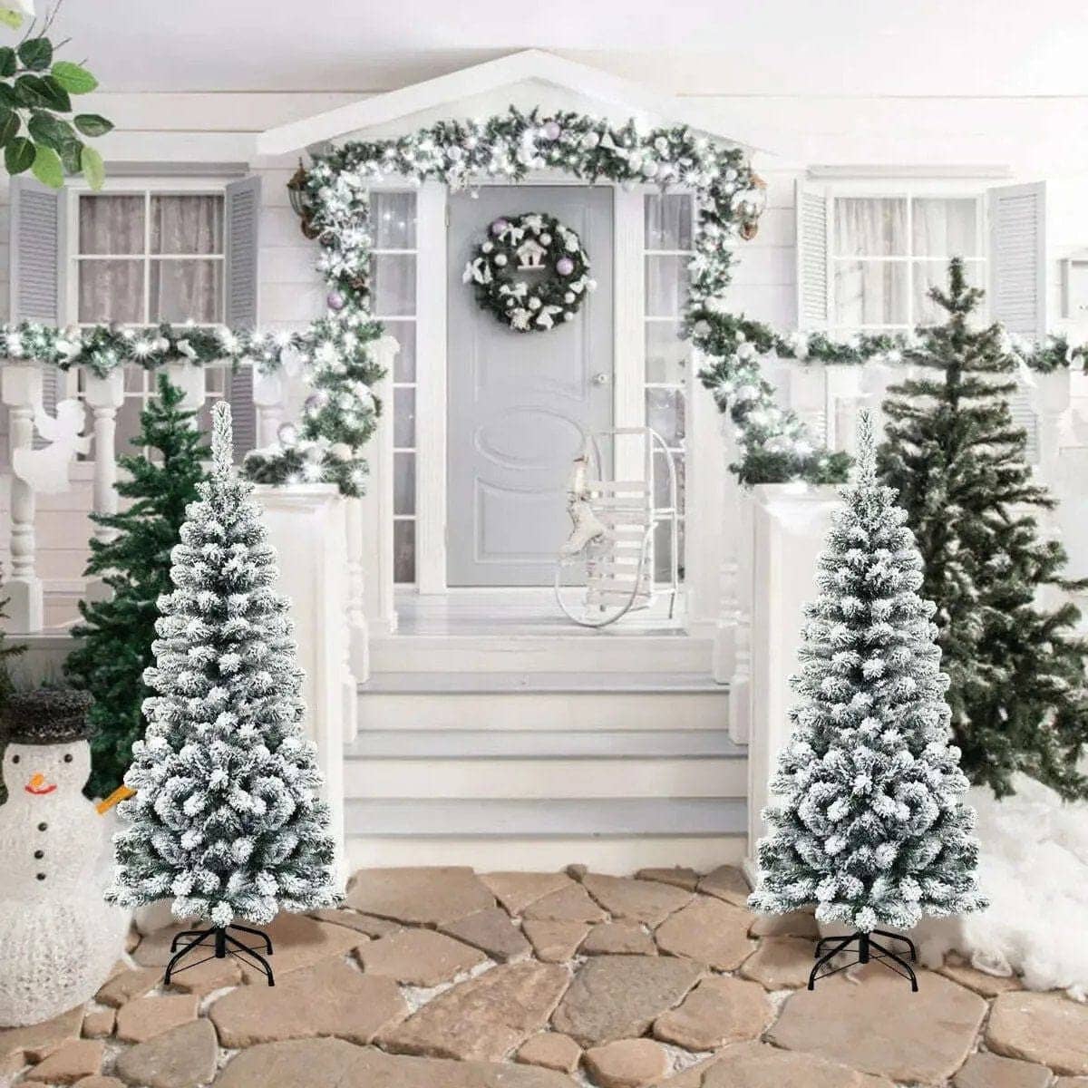 4.5 Feet Unlit Hinged Snow Flocked Artificial Pencil Christmas Tree with 242 Branch Cartsfy Inc.