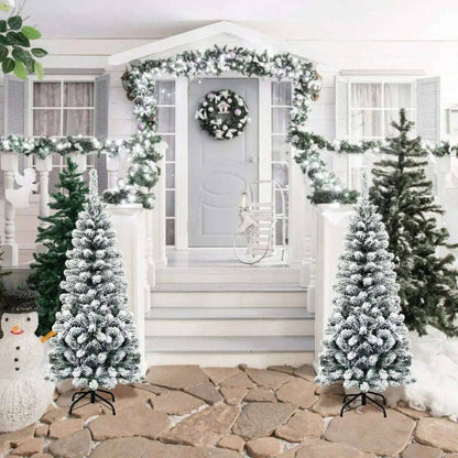 4.5 Feet Unlit Hinged Snow Flocked Artificial Pencil Christmas Tree with 242 Branch Cartsfy Inc.