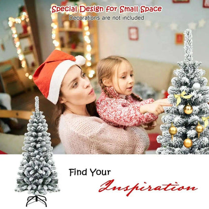 4.5 Feet Unlit Hinged Snow Flocked Artificial Pencil Christmas Tree with 242 Branch Cartsfy Inc.