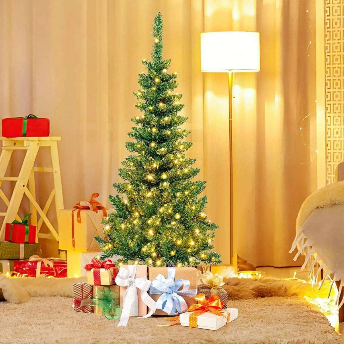4.5 ft Pre-Lit Premium Hinged Artificial Fir Pencil Christmas Tree with LED Lights Cartsfy Inc.