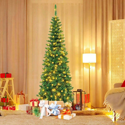 4.5 ft Pre-Lit Premium Hinged Artificial Fir Pencil Christmas Tree with LED Lights Cartsfy Inc.