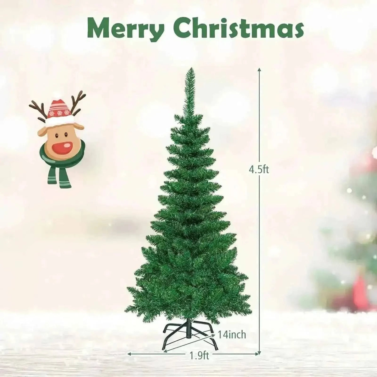 4.5 ft Pre-Lit Premium Hinged Artificial Fir Pencil Christmas Tree with LED Lights