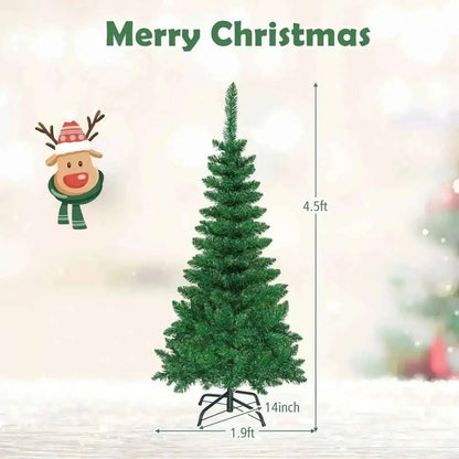 4.5 ft Pre-Lit Premium Hinged Artificial Fir Pencil Christmas Tree with LED Lights