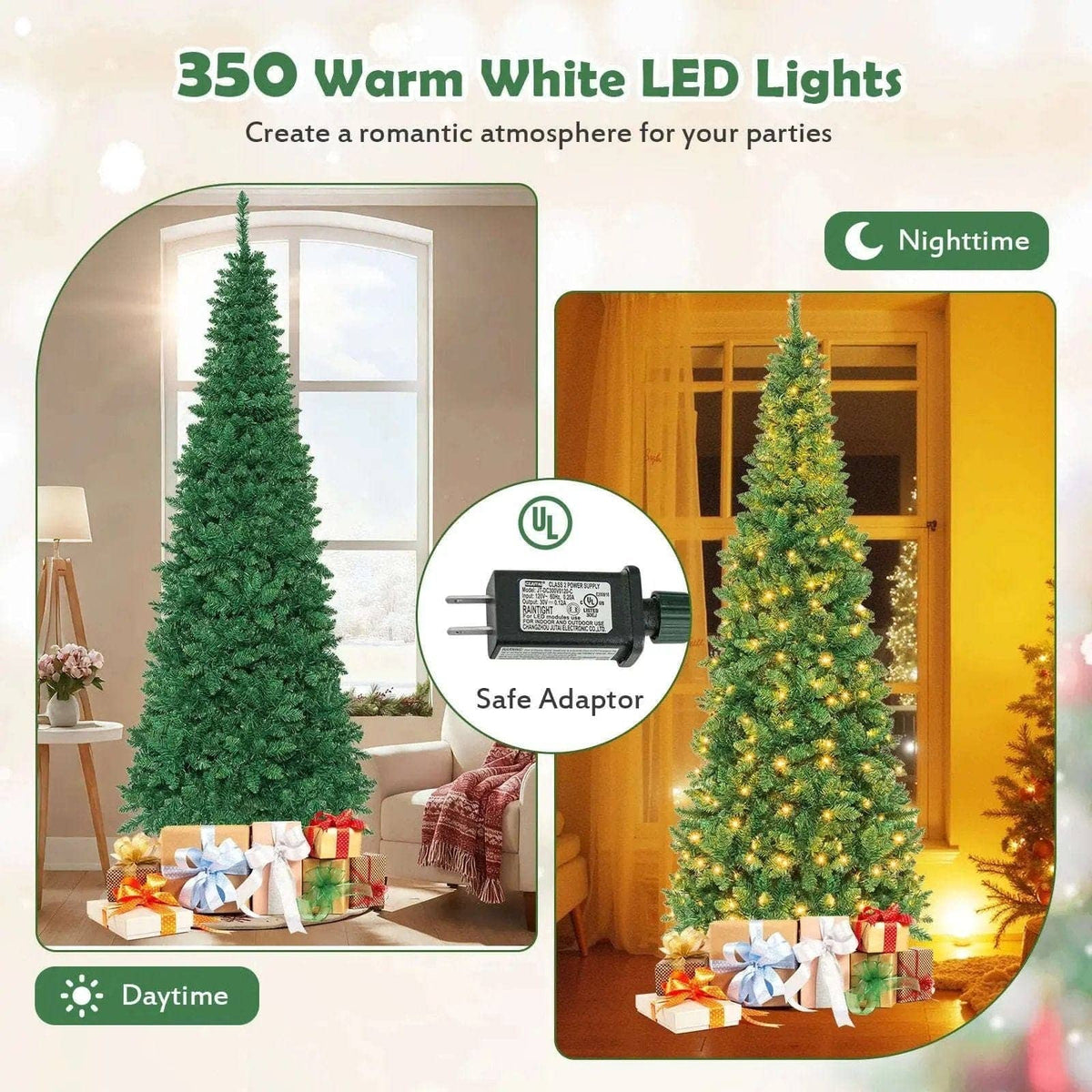 4.5 ft Pre-Lit Premium Hinged Artificial Fir Pencil Christmas Tree with LED Lights Cartsfy Inc.