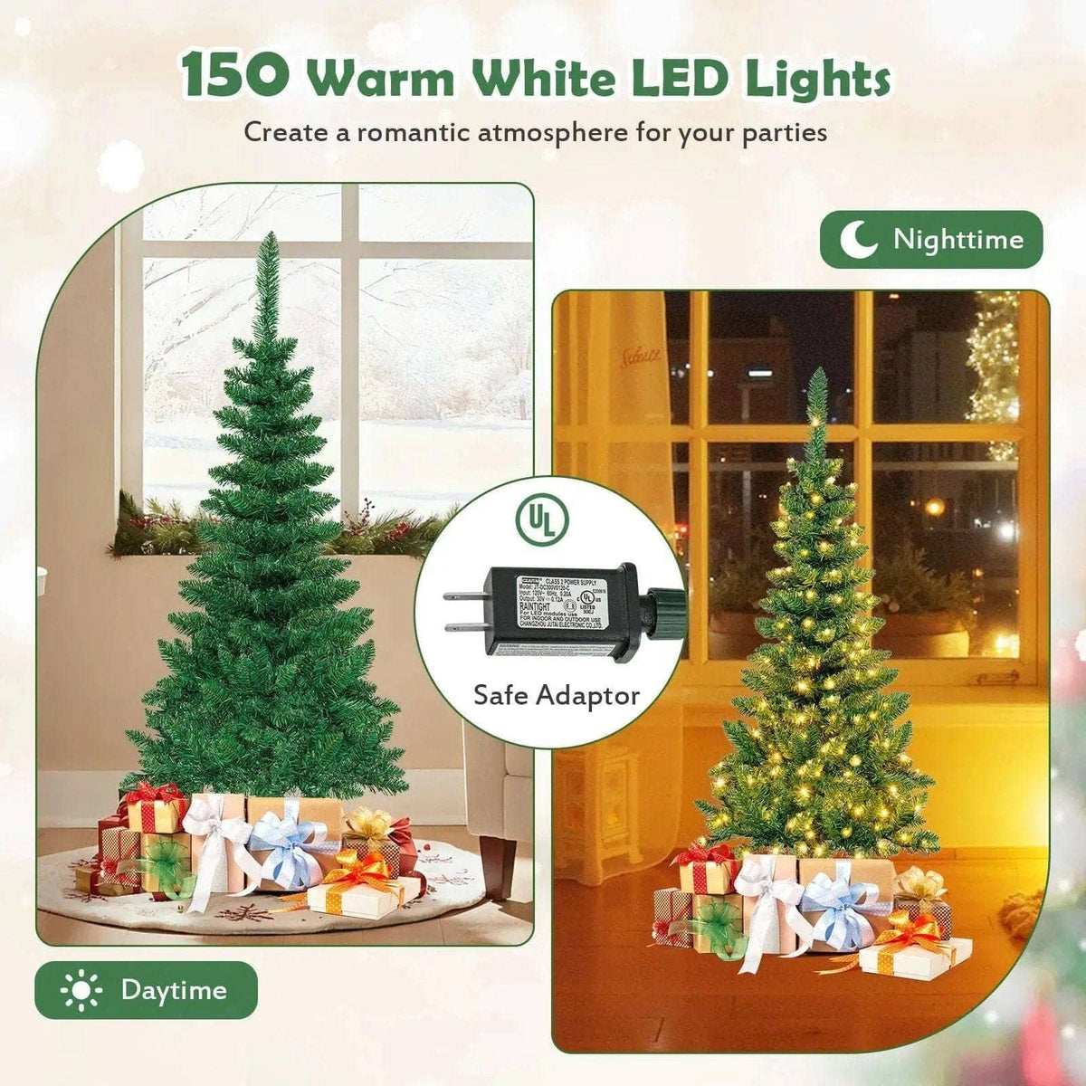 4.5 ft Pre-Lit Premium Hinged Artificial Fir Pencil Christmas Tree with LED Lights Cartsfy Inc.
