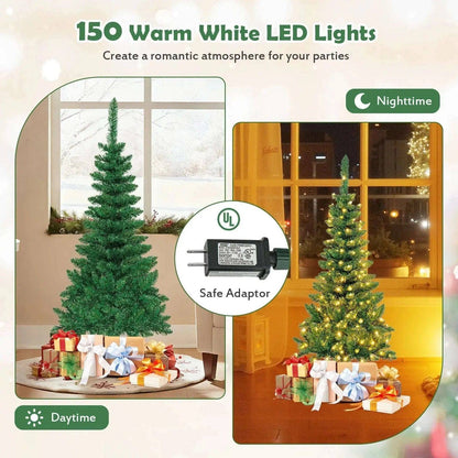 4.5 ft Pre-Lit Premium Hinged Artificial Fir Pencil Christmas Tree with LED Lights Cartsfy Inc.