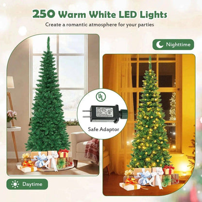 4.5 ft Pre-Lit Premium Hinged Artificial Fir Pencil Christmas Tree with LED Lights Cartsfy Inc.