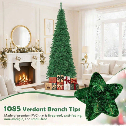4.5 ft Pre-Lit Premium Hinged Artificial Fir Pencil Christmas Tree with LED Lights Cartsfy Inc.