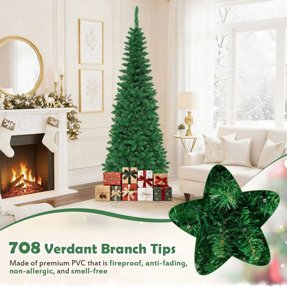 4.5 ft Pre-Lit Premium Hinged Artificial Fir Pencil Christmas Tree with LED Lights Cartsfy Inc.