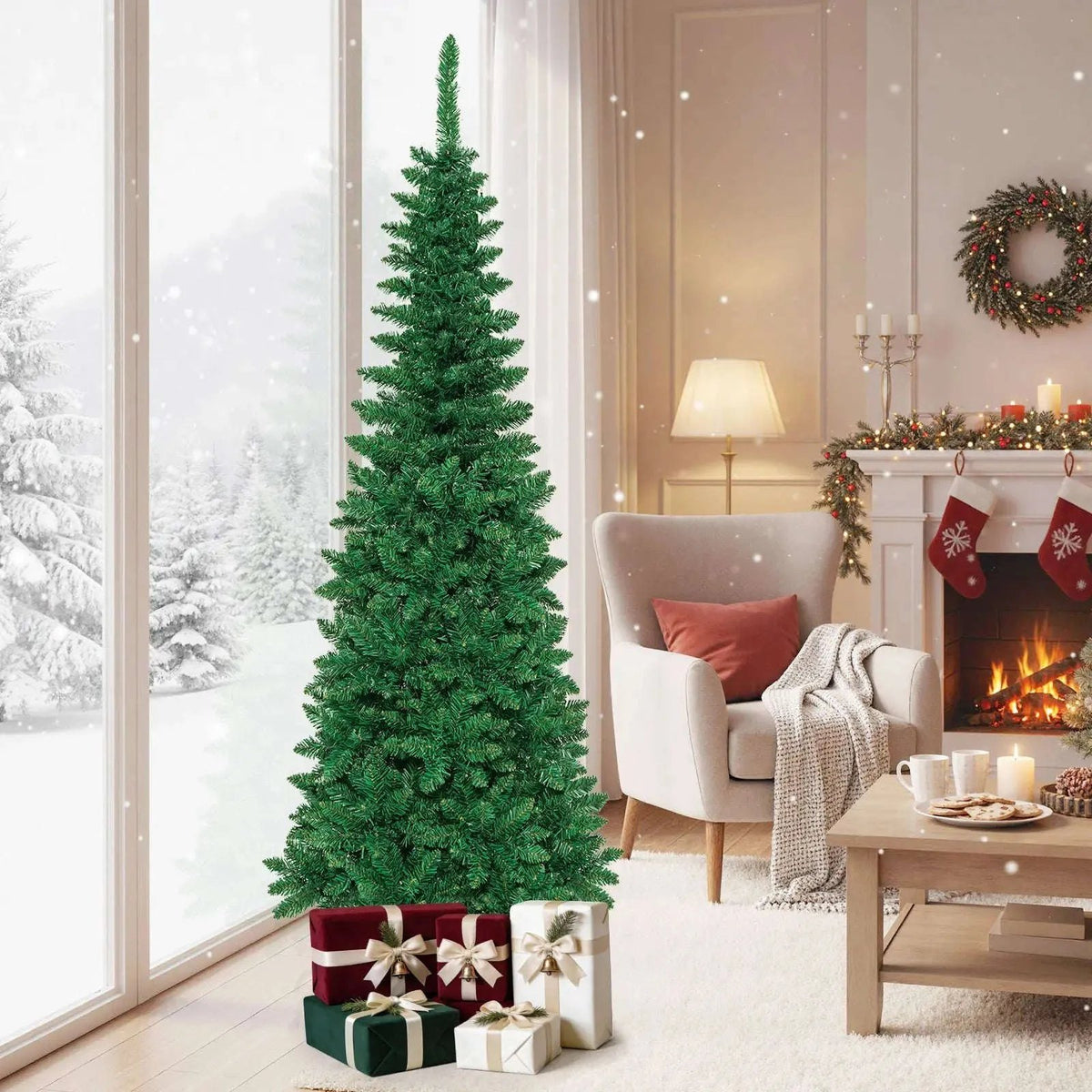 4.5 ft Pre-Lit Premium Hinged Artificial Fir Pencil Christmas Tree with LED Lights Cartsfy Inc.