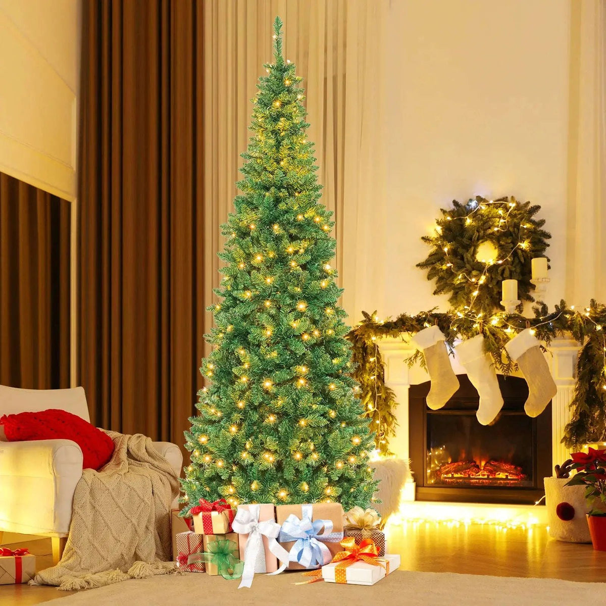 4.5 ft Pre-Lit Premium Hinged Artificial Fir Pencil Christmas Tree with LED Lights Cartsfy Inc.