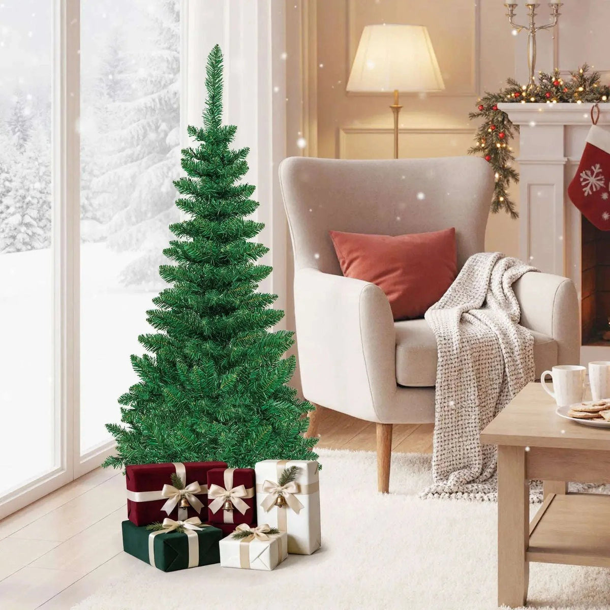 4.5 ft Pre-Lit Premium Hinged Artificial Fir Pencil Christmas Tree with LED Lights Cartsfy Inc.