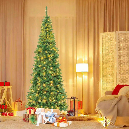 4.5 ft Pre-Lit Premium Hinged Artificial Fir Pencil Christmas Tree with LED Lights