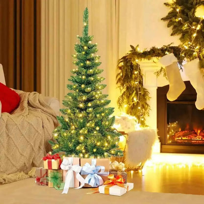 4.5 ft Pre-Lit Premium Hinged Artificial Fir Pencil Christmas Tree with warm white LED Lights
