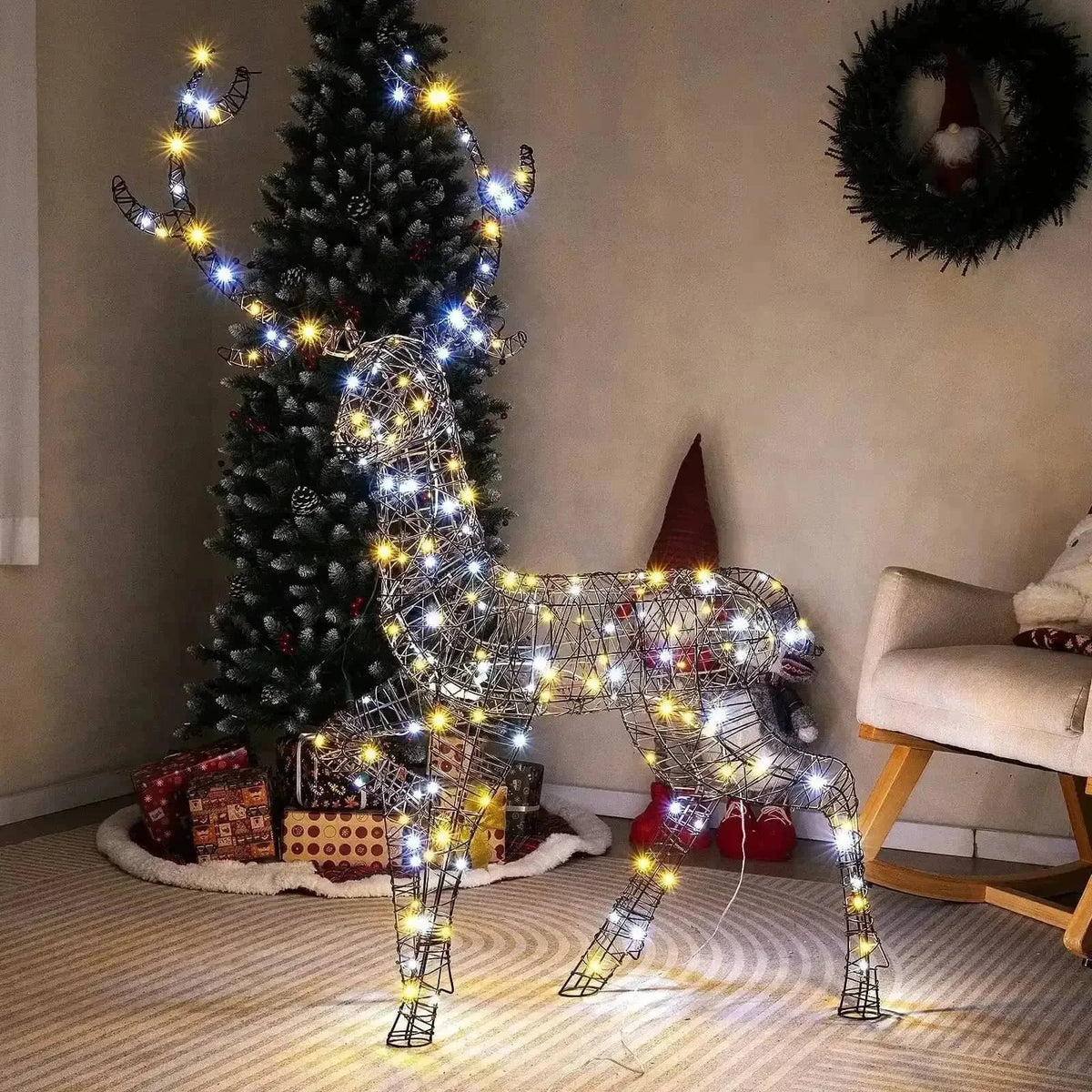 4.6 Feet Pre-Lit Christmas Reindeer with 170 Cold and Warm LED Lights Cartsfy Inc.