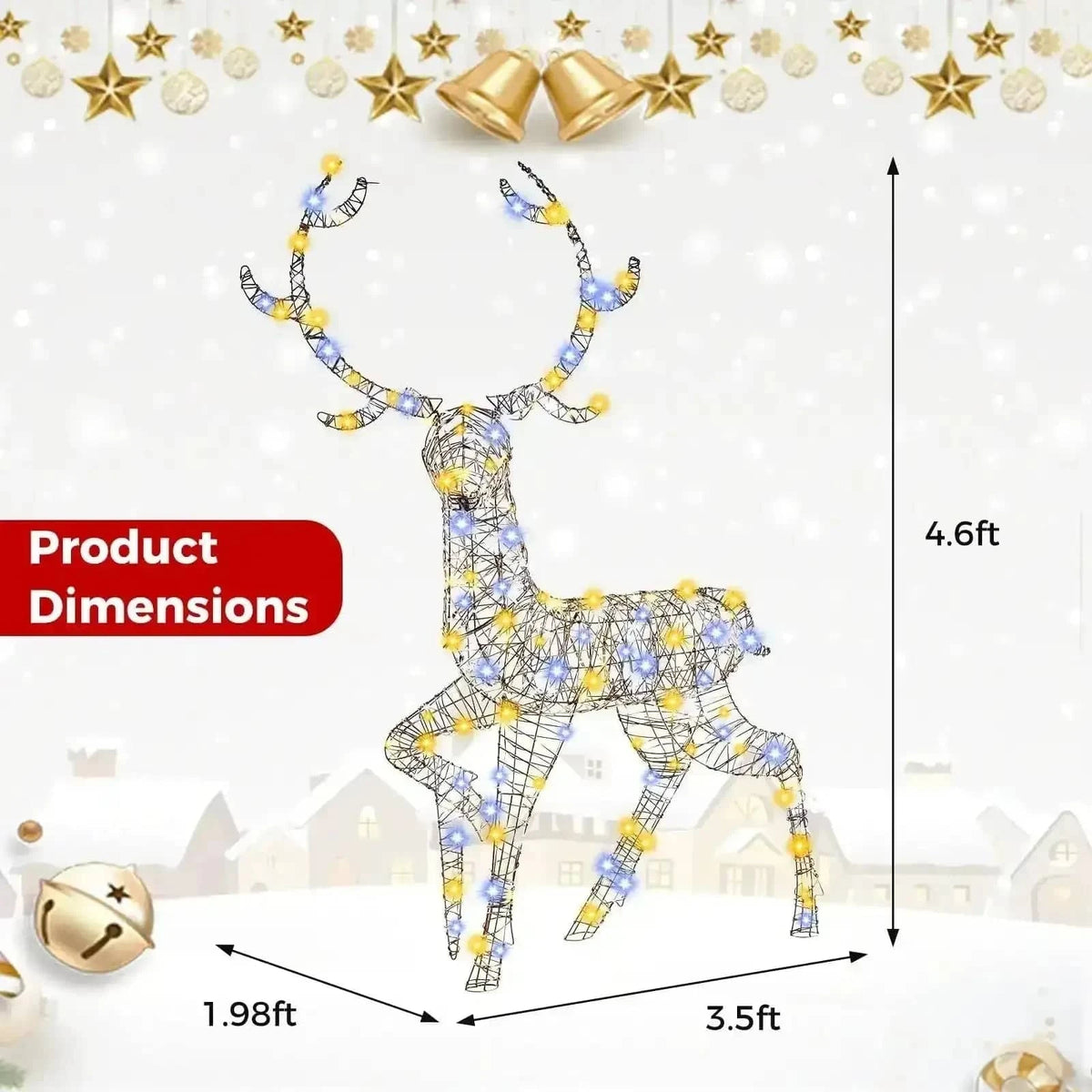 4.6 Feet Pre-Lit Christmas Reindeer with 170 Cold and Warm LED Lights Cartsfy Inc.