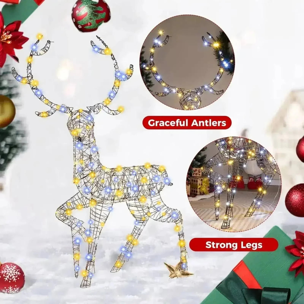 4.6 Feet Pre-Lit Christmas Reindeer with 170 Cold and Warm LED Lights Cartsfy Inc.