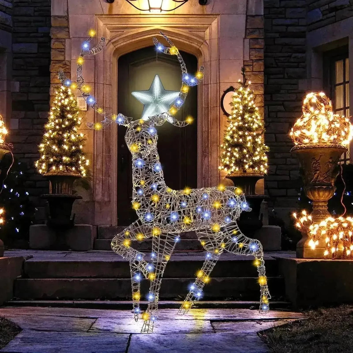 4.6 Feet Pre-Lit Christmas Reindeer with 170 Cold and Warm LED Lights Cartsfy Inc.