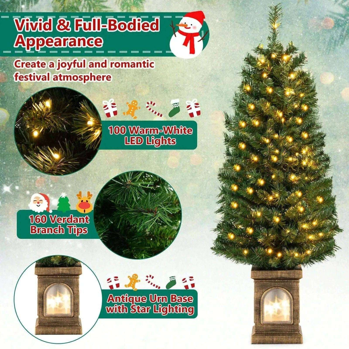 4 Feet Pre-Lit Potted Christmas Tree DirectDeals Default Title Default Title-