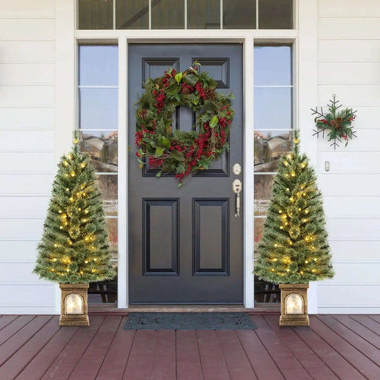 4 Feet Pre-Lit Potted Christmas Tree Pine Needles Cartsfy Inc.