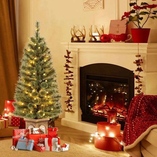 4 Feet Pre-Lit Potted Christmas Tree Pine Needles Cartsfy Inc.