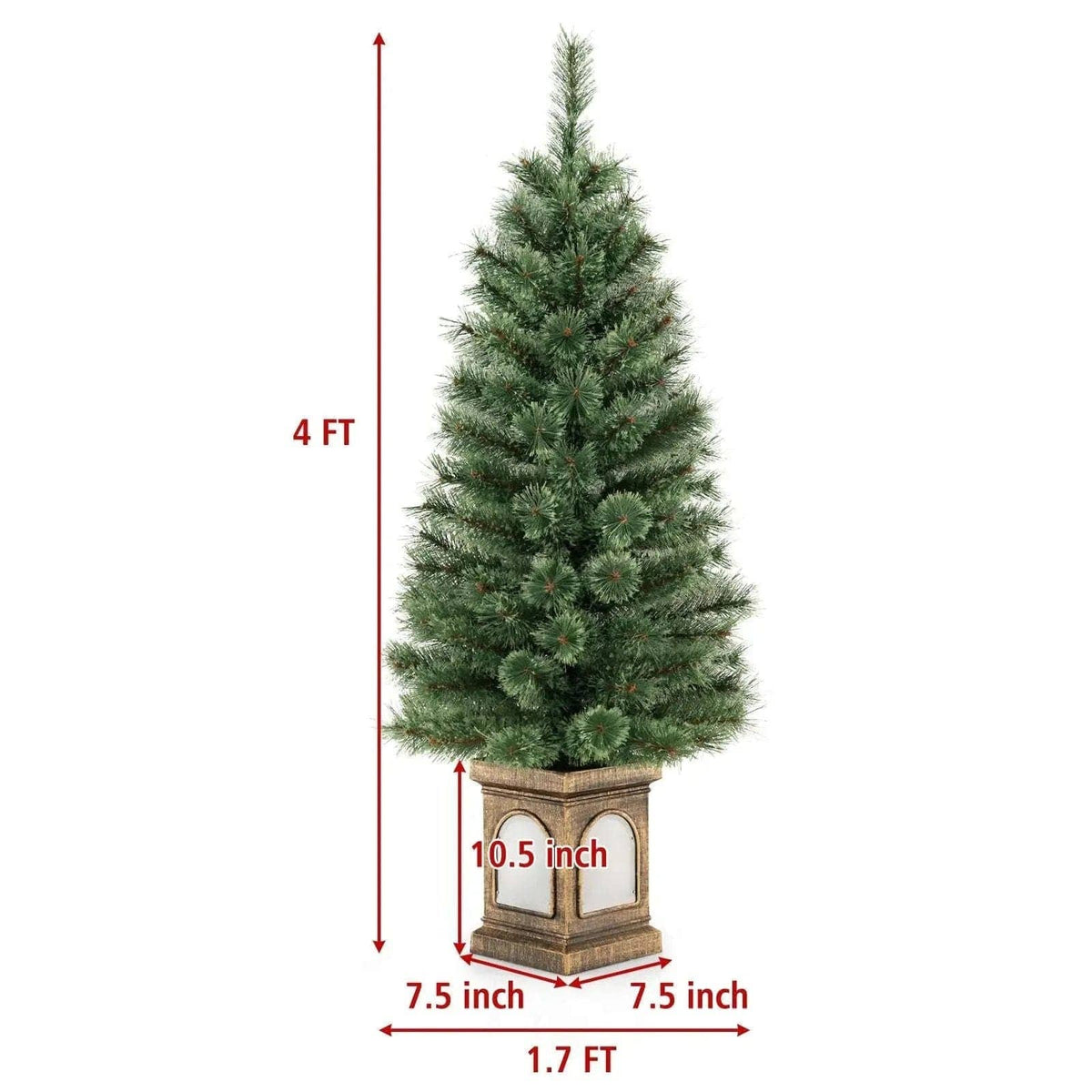 4 Feet Pre-Lit Potted Christmas Tree Pine Needles Cartsfy Inc.