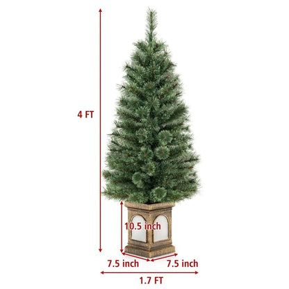 4 Feet Pre-Lit Potted Christmas Tree Pine Needles Cartsfy Inc.