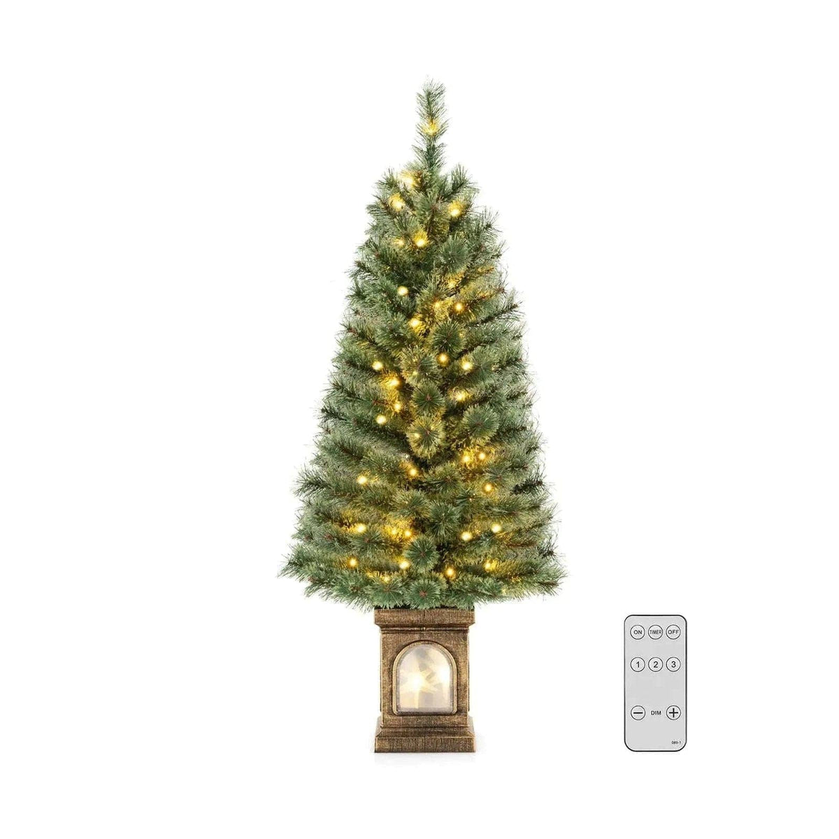 4 Feet Pre-Lit Potted Christmas Tree Pine Needles Cartsfy Inc.