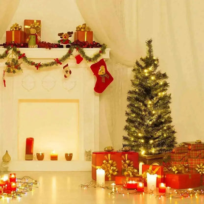 4 Feet Pre-Lit Potted Christmas Tree with Warm LED Lights