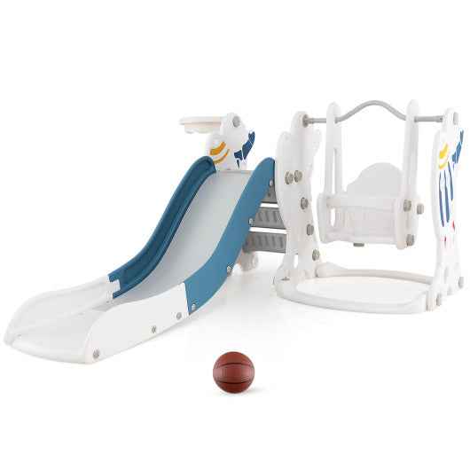 4-in-1 Kids Slide and Swing Set with Basketball Hoop-Blue Cartsfy Inc.