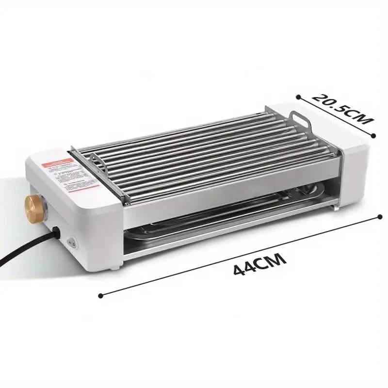 White countertop sausage grill with ridged grill plate and metal base stand