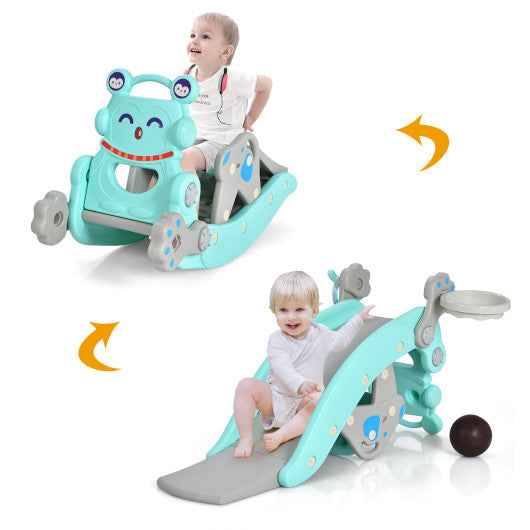 4-in-1 Rocking Horse and Slide Set for Kids-Blue Cartsfy Inc.