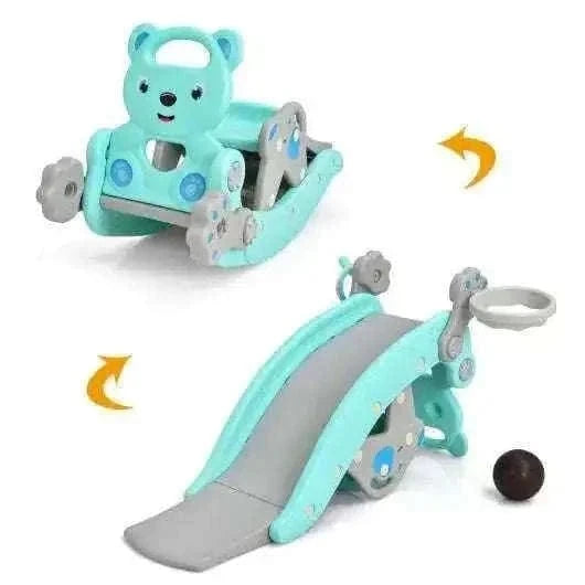 4-in-1 Toddler Slide and Rocking Horse Playset with Basketball Hoop-Blue Cartsfy Inc.