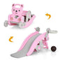 Pink 4-in-1 toddler slide and rocking horse playset with basketball hoop and ball