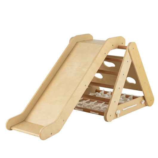 4 in 1 Triangle Climber Toy with Sliding Board and Climbing Net-Natural Cartsfy Inc.