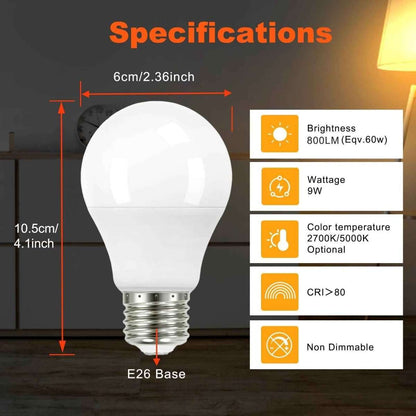 4-Pack A19 LED Light Bulbs, 60W Equivalent, Soft White or Cool Daylight, E26 Base, Non-Dimmable Cartsfy Inc.