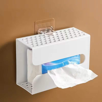 Clear adhesive hooks displayed on a white organizer with chrome loop frames