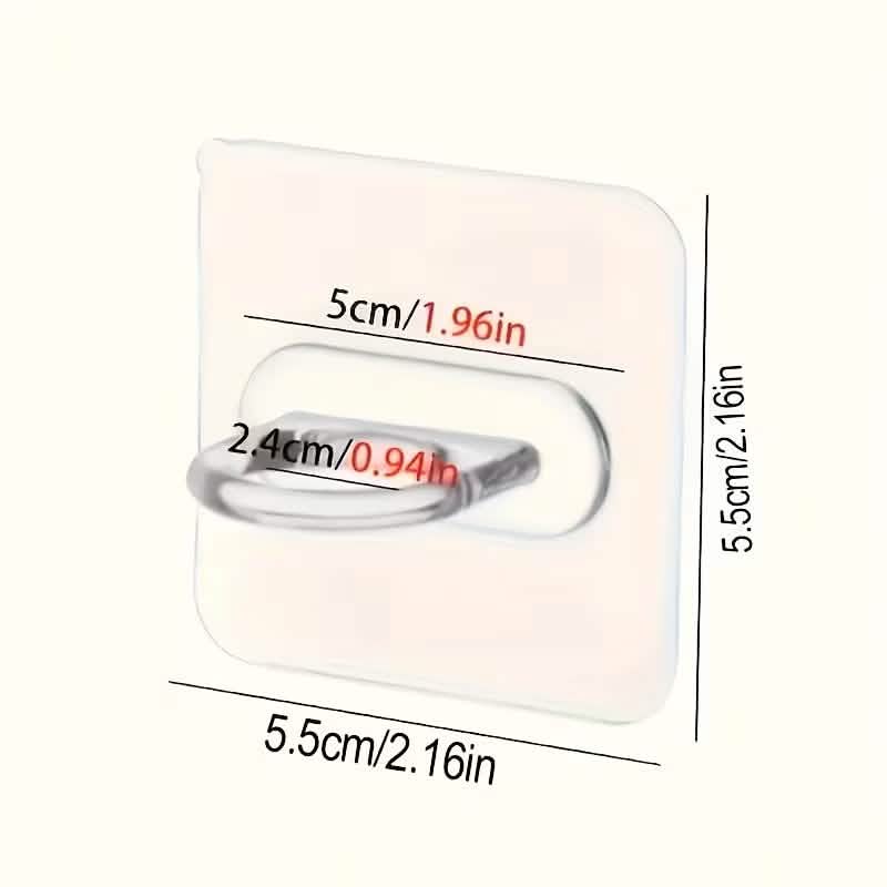Clear adhesive utility hook with transparent square backing and gray hook loop