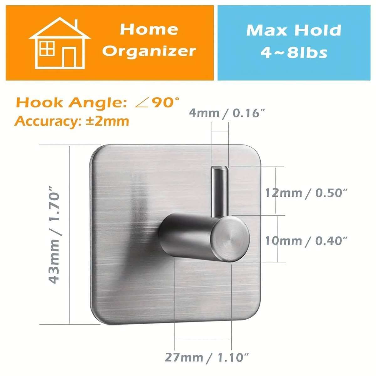 4-Pack Heavy Duty Stick Hooks – Stainless Steel, Waterproof, Wall Mount Cartsfy Inc.