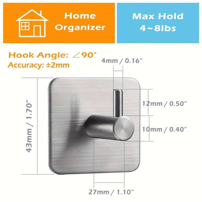 4-Pack Heavy Duty Stick Hooks – Stainless Steel, Waterproof, Wall Mount Cartsfy Inc.
